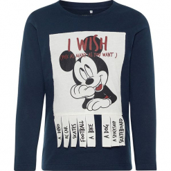 Koszulka "Mickey" w kolorze granatowym. Niebieskie t-shirty chłopięce z długim rękawem Name it Kids, z aplikacjami, z bawełny. W wyprzedaży za 49,95 zł.