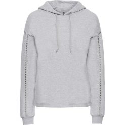Bluza z kapturem i ćwiekami bonprix jasnoszary melanż. Szare bluzy rozpinane damskie bonprix, melanż, z kapturem. Za 54,99 zł.