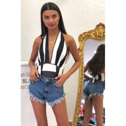 Body GARNET. Czarne bluzki damskie Body GARNET, s, bez wzorów, bez kołnierzyka. W wyprzedaży za 49,00 zł.