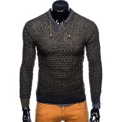 SWETER MĘSKI E133 - KHAKI. Czarne swetry klasyczne męskie marki Inny, m, z bawełny. Za 49,00 zł.