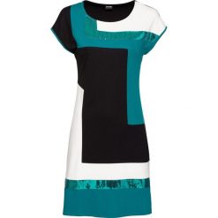 Sukienka shirtowa bonprix czarno-ciemnoszmaragdowy. Czarne sukienki damskie bonprix, bez wzorów, eleganckie, z kontrastowym kołnierzykiem, z krótkim rękawem, krótkie, mini, asymetryczne. Za 109,99 zł.
