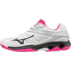Mizuno buty halowe damskie Thunder Blade White Black Pink Glo 38.0. Różowe buty sportowe damskie Mizuno, bez wzorów, sportowe, na fitness i siłownię. W wyprzedaży za 229,00 zł.