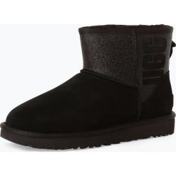 UGG - Skórzane kozaki damskie – Classic Mini Sparkle, czarny. Kozaki damskie Ugg. Za 599,95 zł.