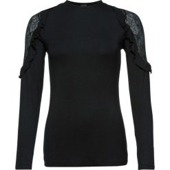 Shirt z koronką bonprix czarny. Czarne koszulki damskie bonprix, w koronkowe wzory, z koronki, z okrągłym kołnierzem, bez rękawów. Za 54,99 zł.