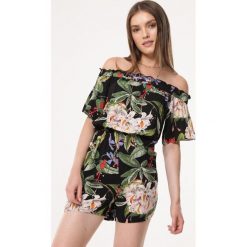 Czarny Kombinezon Dimness. Czarne kombinezony damskie Born2be, s, w kwiaty, eleganckie, bez kołnierzyka, z krótkim rękawem, krótkie. Za 49,99 zł.