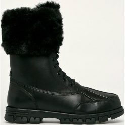 Lauren Ralph Lauren - Workery. Czarne workery damskie Lauren Ralph Lauren, ze skóry, z okrągłym noskiem, bez obcasa, na obcasie, na sznurówki. W wyprzedaży za 449,90 zł.