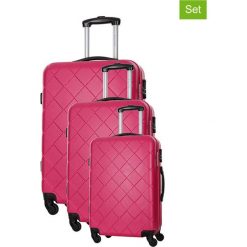 Walizki (3 szt.) w kolorze fuksji. Różowe walizki Crazy sales, bez wzorów, z materiału. W wyprzedaży za 549,95 zł.