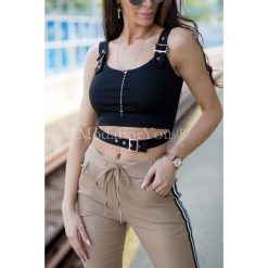 Top Meggi Black. Czarne bluzki damskie Modaforyou, s, bez wzorów, z elastanu, wakacyjne, z dekoltem na plecach, bez rękawów. Za 99,00 zł.
