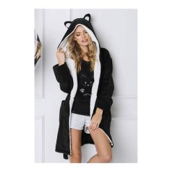 Szlafrok Catwoman Black. Czarne szlafroki damskie Aruelle, bez wzorów, bez rękawów, z kapturem. Za 162,90 zł.