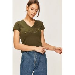 Liu Jo - T-shirt. Białe bluzki damskie Liu Jo, s, z aplikacjami, z bawełny, z okrągłym kołnierzem. Za 219,90 zł.