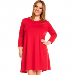 Czerwona Trapezowa Sukienka PLUS SIZE. Czerwone sukienki z falbanami Molly.pl, na co dzień, plus size, ze skóry, casualowe, plus size, z długim rękawem, trapezowe. Za 169,90 zł.