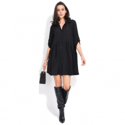 Fille Du Couturier Sukienka Damska Oriane 40 Czarny. Czarne sukienki Fille Du Couturier, z koszulowym kołnierzykiem, koszulowe. Za 209,00 zł.