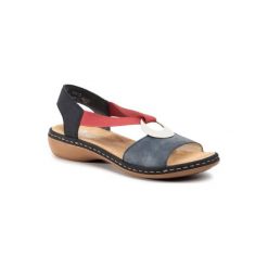 RIEKER 659Q9-14 Niebieski. Niebieskie sandały damskie Rieker, bez wzorów, z materiału, bez obcasa, bez zapięcia. Za 229,99 zł.