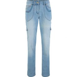 Dżinsy bojówki z haftem STRAIGHT bonprix niebieski "bleached”. Niebieskie jeansy damskie bonprix, z jeansu. Za 79,99 zł.