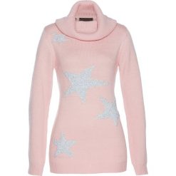 Golfy damskie: Sweter bonprix pastelowy jasnoróżowy – srebrny