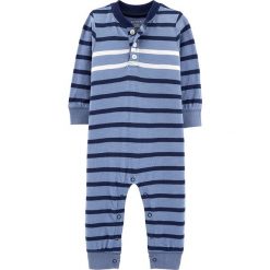 Pajacyk w kolorze niebieskim. Niebieskie body niemowlęce Carter' s Baby, Minis & Kids, w paski, z bawełny, z krótkim rękawem. W wyprzedaży za 42,95 zł.