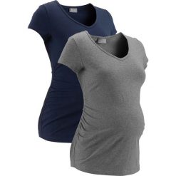 Shirt ciążowy basic (2 szt.), krótki rękaw bonprix ciemnoniebieski + szary melanż. Niebieskie koszulki damskie bonprix, bez wzorów, z dekoltem w serek, z krótkim rękawem. Za 75,98 zł.