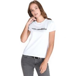 Karl Lagerfeld Ikonik Koszulka Biały. Białe koszulki damskie KARL LAGERFELD, l, z nadrukiem, z bawełny, bez kołnierzyka. Za 350,95 zł.