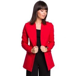 Czerwony Elegancki Taliowany Żakiet Dzianinowy bez Zapięcia. Czerwone marynarki damskie Moe, xl, bez wzorów, z elastanu. Za 175,90 zł.