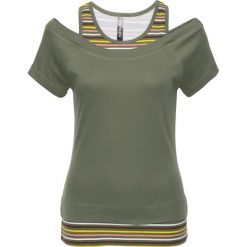 T-shirt 2 w 1 bonprix oliwkowy w paski. Zielone t-shirty damskie bonprix, w paski. Za 54,99 zł.