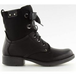 Botki workery czarne 17103-13 BLACK. Czarne botki damskie obuwie damskie, z zamszu, klasyczne, bez obcasa, na sznurówki. Za 89,73 zł.