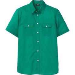 Koszula z krótkim rękawem bonprix zielony. Zielone koszule męskie bonprix, na lato, xl, bez wzorów, z bawełny, bez kołnierzyka, z krótkim rękawem. Za 54,99 zł.