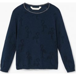 Mango Kids - Sweter dziecięcy Flamingo 110-164 cm. Czarne swetry dziewczęce marki Mango Kids, z bawełny, z okrągłym kołnierzem. Za 89,90 zł.