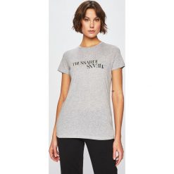 Trussardi Jeans - Top. Szare bluzki damskie Trussardi Jeans, s, z nadrukiem, z bawełny, z okrągłym kołnierzem. W wyprzedaży za 129,90 zł.
