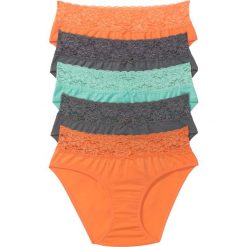 Figi (5 par) bonprix nektarynka + szary + miętowy. Pomarańczowe majtki damskie bonprix, w paski, z koronki. Za 44,95 zł.