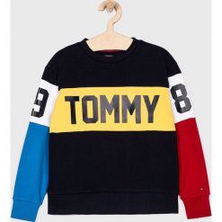Tommy Hilfiger - Bluza dziecięca 128-176 cm. Niebieskie bluzy dziewczęce TOMMY HILFIGER, z nadrukiem, z elastanu, bez rękawów, bez kaptura. W wyprzedaży za 239,90 zł.