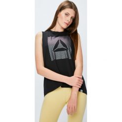 Reebok - Top. Czarne topy damskie Reebok, s, z nadrukiem, z bawełny, z okrągłym kołnierzem. W wyprzedaży za 99,90 zł.