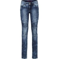 Dżinsy SKINNY w stylu biker bonprix ciemny denim. Niebieskie jeansy damskie bonprix. Za 134,99 zł.