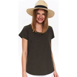 T-SHIRT Z OZDOBNĄ TAŚMĄ. Brązowe t-shirty damskie Top Secret, m, z aplikacjami, z dzianiny, z okrągłym kołnierzem. Za 39,99 zł.