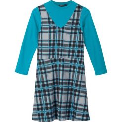 Shirt dziewczęcy z golfem + sukienka (2 części) bonprix jasnoszary melanż - czarno-ciemnoturkusowy. Niebieskie sukienki dziewczęce bonprix, bez wzorów, z elastanu, bez rękawów. Za 74,99 zł.