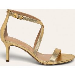 Lauren Ralph Lauren - Szpilki skórzane. Żółte sandały damskie Lauren Ralph Lauren, bez wzorów, ze skóry, z okrągłym noskiem, bez obcasa, na obcasie, na klamry. Za 469,90 zł.