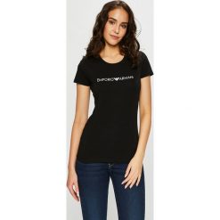 Emporio Armani - Top. Czarne topy damskie marki Emporio Armani, s, z nadrukiem, z elastanu, z okrągłym kołnierzem. W wyprzedaży za 149,90 zł.