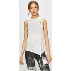 Reebok - Top. Białe topy damskie Reebok, s, bez wzorów, z poliesteru, z okrągłym kołnierzem. W wyprzedaży za 79,90 zł.