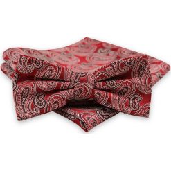 Czerwona Mucha Męska -ALTIES- z Taką Samą Poszetką, Wzór Paisley, Łezki MUALTS0564. Czerwone muszki męskie Alties, na imprezę, w paski, eleganckie. Za 39,00 zł.
