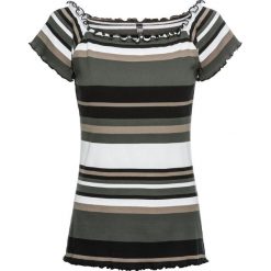 Shirt w prążek bonprix czarno-brunatno-biały w paski. Czarne koszulki damskie bonprix, w paski, z bawełny, bez kołnierzyka, bez rękawów. Za 49,99 zł.