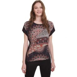 Desigual Bryoni Koszulka Czarny Brązowy. Pomarańczowe koszulki damskie Desigual, l, z nadrukiem, z elastanu, bez kołnierzyka, z krótkim rękawem. Za 240,95 zł.