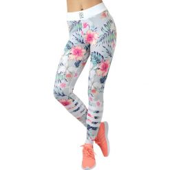 GymHero Leggins GREY-FLOWER leginsy damskie wielokolorowe M. Szare legginsy sportowe damskie Gym Hero, s, bez wzorów, z poliesteru, na fitness i siłownię. Za 149,99 zł.