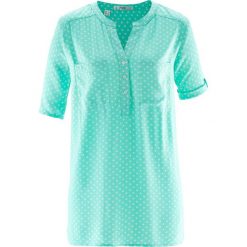 Bluzka tunikowa, krótki rękaw bonprix niebieski mentolowy - biały w kropki. Białe bluzki damskie bonprix, w kropki, z krótkim rękawem. Za 37,99 zł.