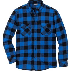 Koszule męskie: Koszula flanelowa z długim rękawem Slim Fit bonprix lazurowo-czarny w kratę