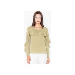 Bluzka M466 Oliwka. Zielone bluzki damskie FIGL, m, bez wzorów, z dzianiny, z falbankami, z długim rękawem. Za 119,00 zł.