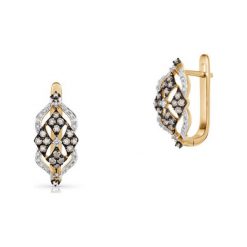 RABAT Złote Kolczyki - złoto 585, Brylant 0,03ct,brązowy brylant 0,37ct. Żółte kolczyki damskie W.KRUK, z brylantem, złote, na sztyftcie. W wyprzedaży za 2330,00 zł.