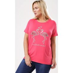 Koralowy T-shirt Exceedingly. Pomarańczowe t-shirty damskie marki Born2be, xl, z dzianiny, z okrągłym kołnierzem. Za 39,99 zł.