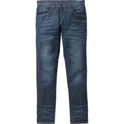 Dżinsy Regular Fit Tapered bonprix ciemnoniebieski "used". Niebieskie jeansy męskie marki bonprix, m, bez wzorów, z jeansu, długie. Za 79,99 zł.