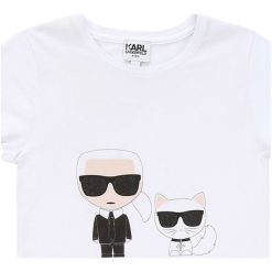 Karl Lagerfeld - T-shirt dziecięcy 162-156 cm. Białe bluzki dziewczęce KARL LAGERFELD, z nadrukiem, z bawełny, z okrągłym kołnierzem, z krótkim rękawem, krótkie, bez kaptura. Za 199,90 zł.