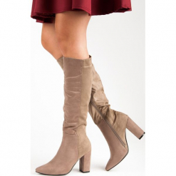 ELEGANCKIE ZAMSZOWE KOZAKI. Szare buty zimowe damskie Super Mode, z zamszu. Za 90,00 zł.