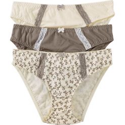 Figi: Figi (3 pary) bonprix z nadrukiem + brunatny + w kolorze szampana